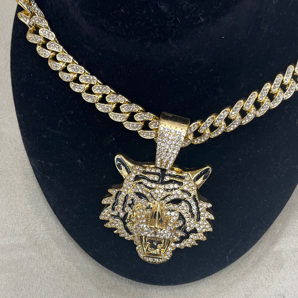 Gold Tiger Pendant Necklace